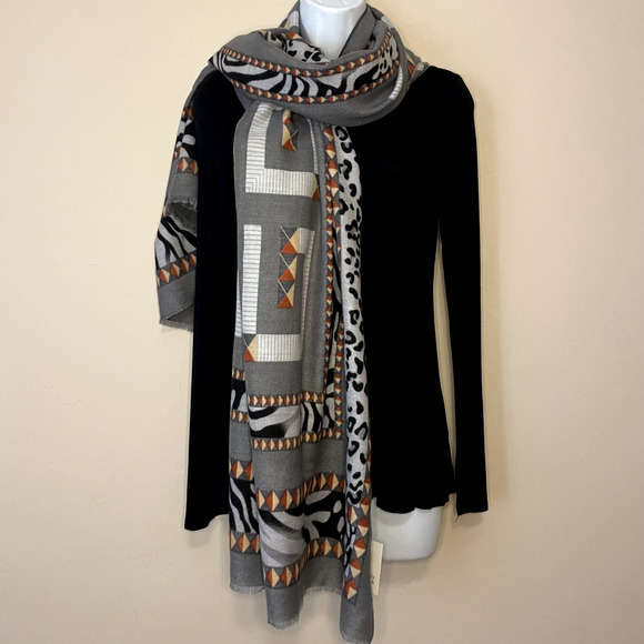 NWT Gregory Ladner Women's Geometric Animal Print Boho Scarf Wrap Safari - Picture 5 of 12